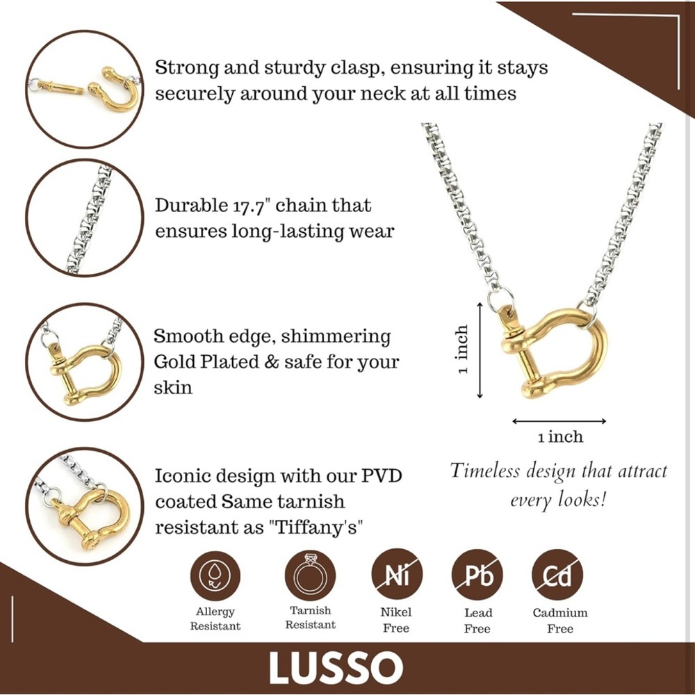 14k Yellow Gold Lucky Horseshoe Necklace For Women - 925 Sterling Silver - Picture 4 of 6